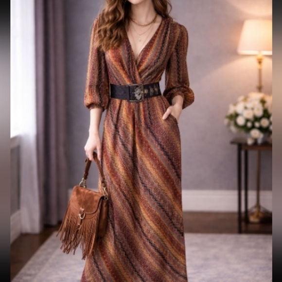 due per due Dresses & Skirts - Du Per Due vintage brown maxi Silk dress size 16